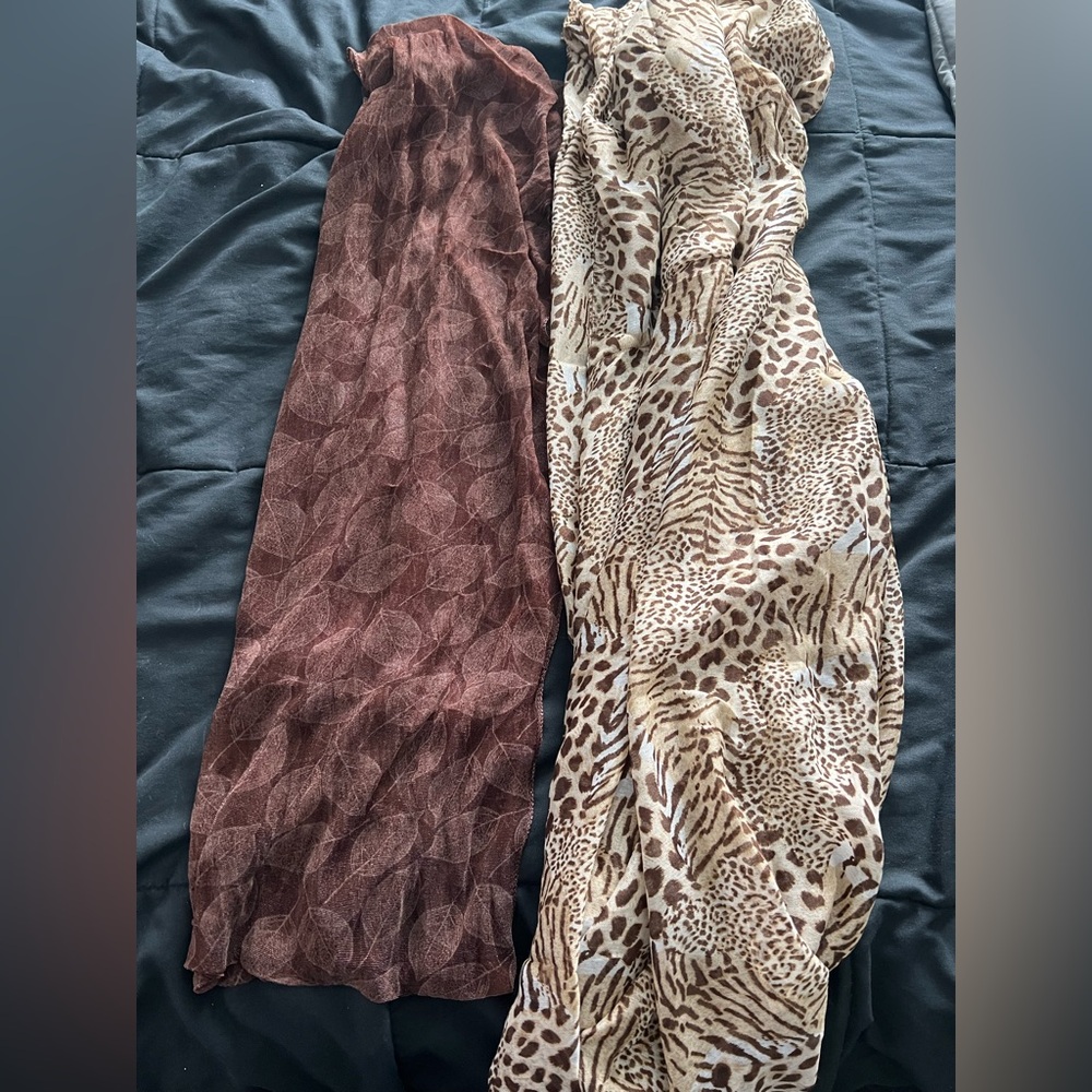 🔥2 for $6🔥 Animal Print and Brown Leaf Patterned Scarves